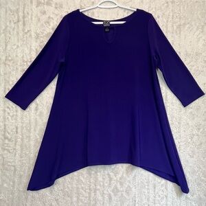 Clara Sun Woo Purple Tunic Sz L Shark Bite Travel No Iron Top Mature Keyhole